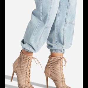 Shoe Dazzle Caedance Peep Toe Bootie (Nude)